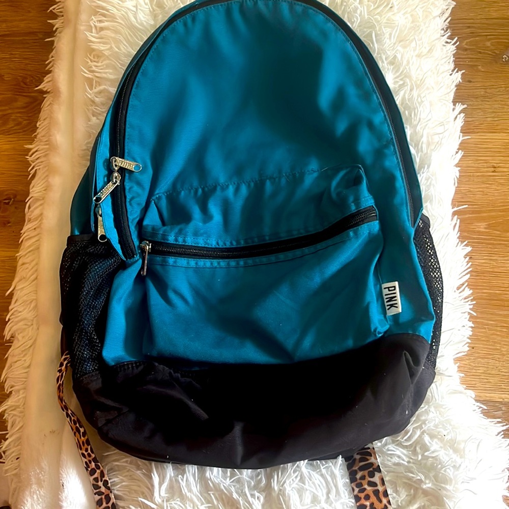 Pink victorias secrets teal backpack and leopard